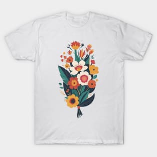 Frida's Blooming Inspiration: Illustrated Flower Bouquet T-Shirt